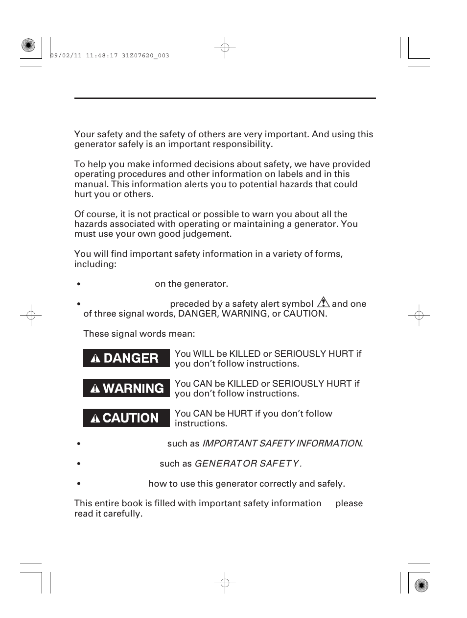 A few words about safety | HONDA EU2000i User Manual | Page 4 / 96