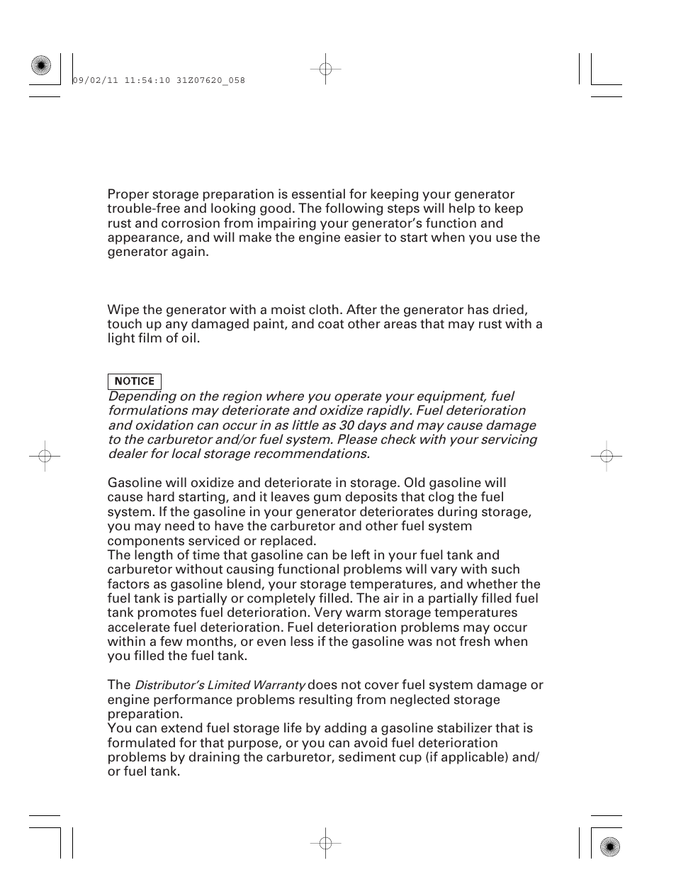 Storage, Storage preparation, Cleaning | Fuel | HONDA EU2000i User Manual | Page 59 / 96