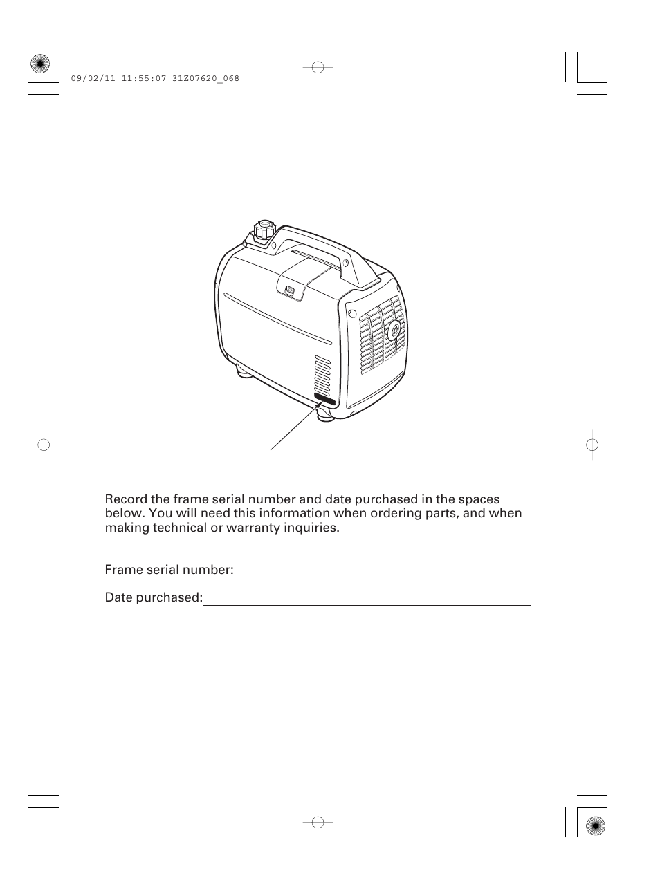 Technical & consumer information, Serial number location | HONDA EU2000i User Manual | Page 69 / 96