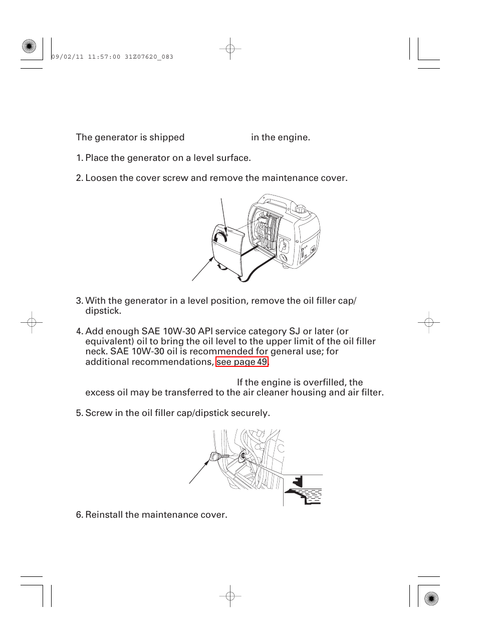 Initial use instructions, Engine oil | HONDA EU2000i User Manual | Page 84 / 96
