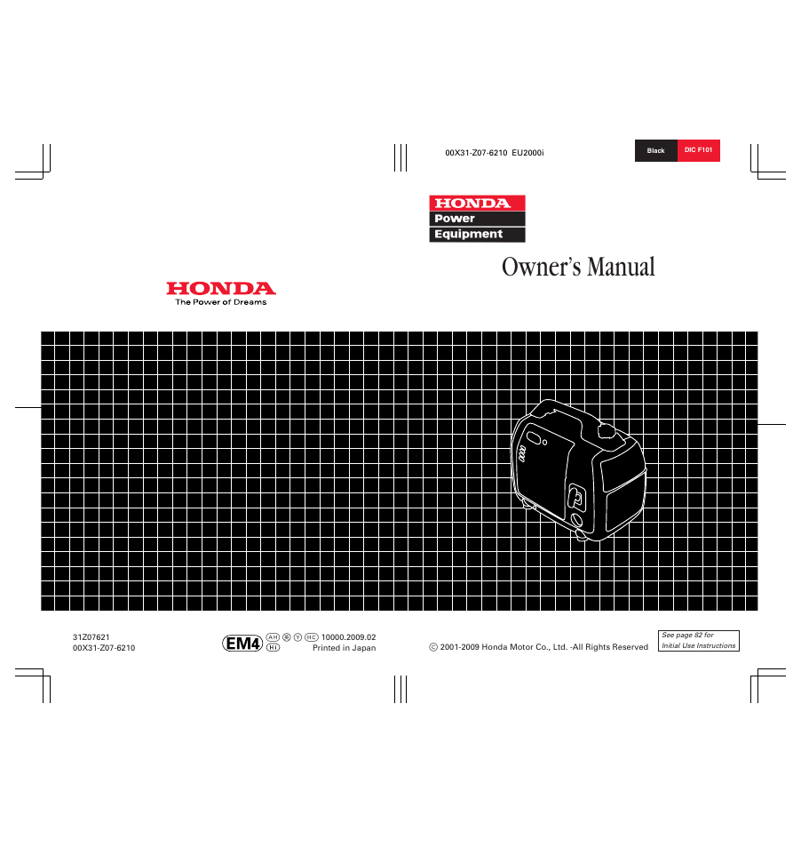 Owner’s manual, Generator eu2000i | HONDA EU2000i User Manual | Page 96 / 96