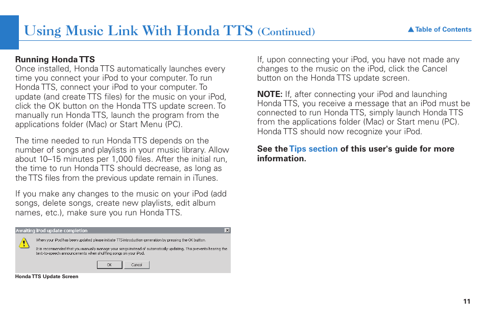 Using music link with honda tts | HONDA S2000 User Manual | Page 11 / 21