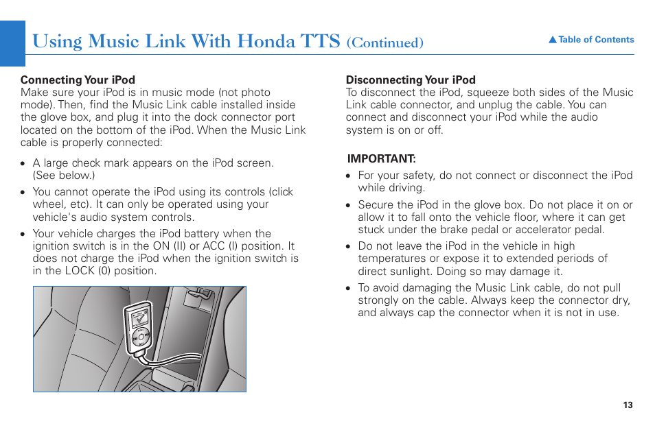 Using music link with honda tts | HONDA S2000 User Manual | Page 13 / 21