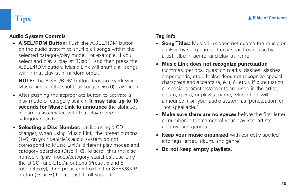 Tips, See the, Tips section | HONDA S2000 User Manual | Page 18 / 21