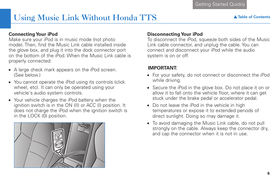 Using music link without honda tts, Using music link without honda tts* section | HONDA S2000 User Manual | Page 6 / 21