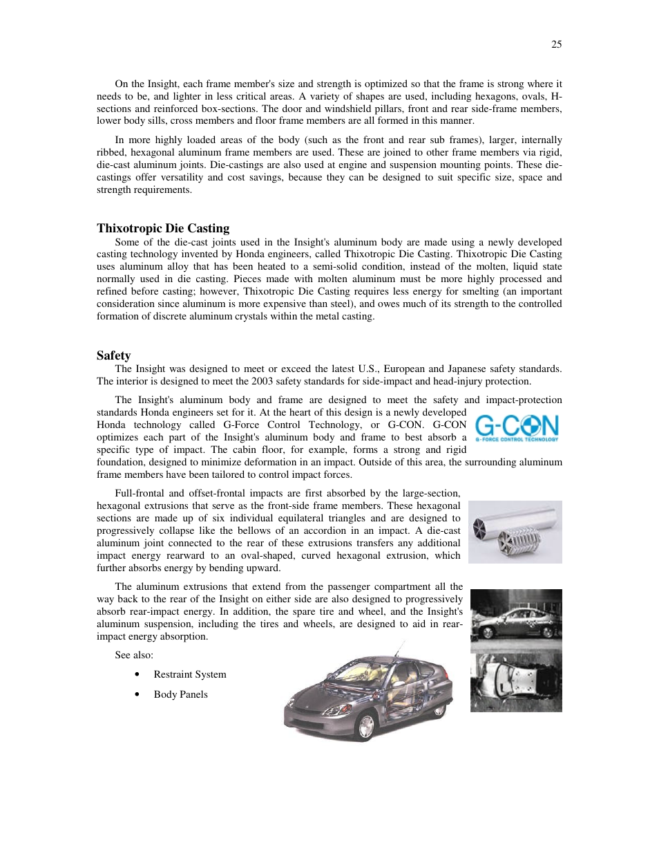 Thixotropic die casting, Safety | HONDA Insight User Manual | Page 25 / 93