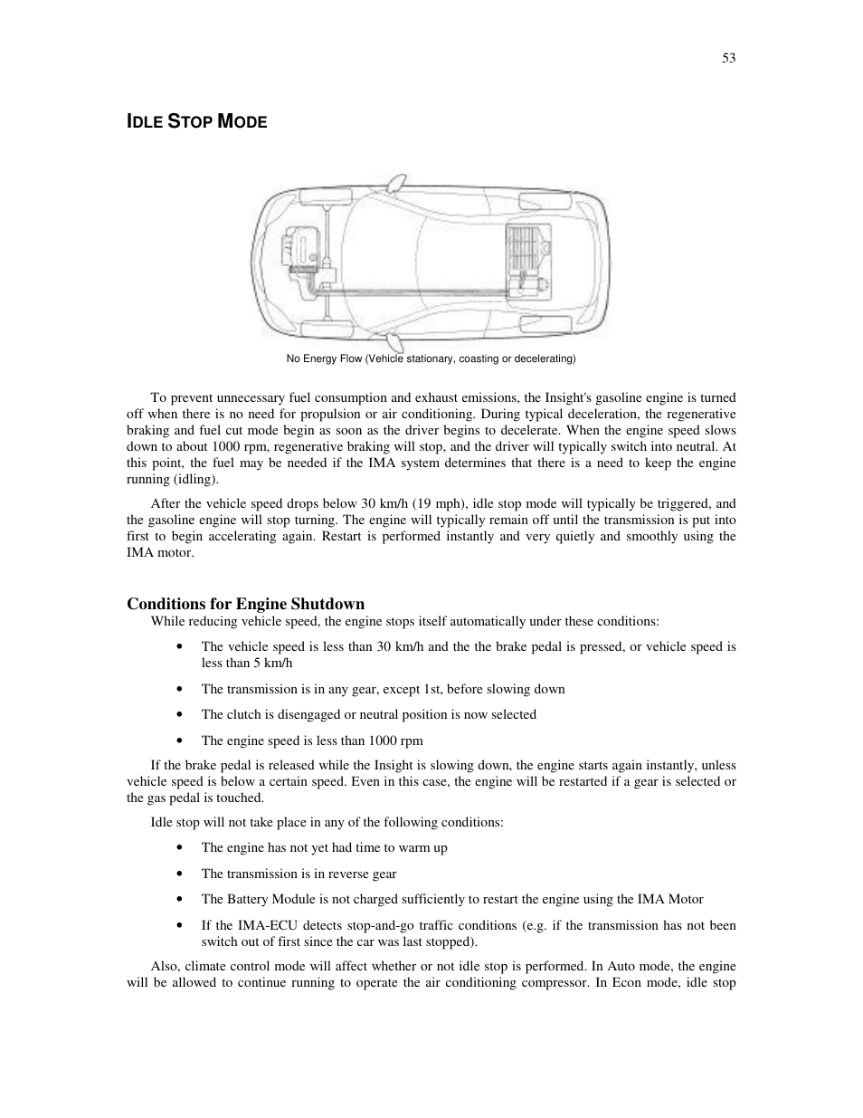 Conditions for engine shutdown | HONDA Insight User Manual | Page 53 / 93