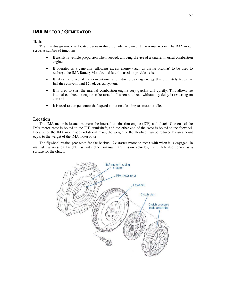 Ima m, Otor, Enerator | Role, Location | HONDA Insight User Manual | Page 57 / 93