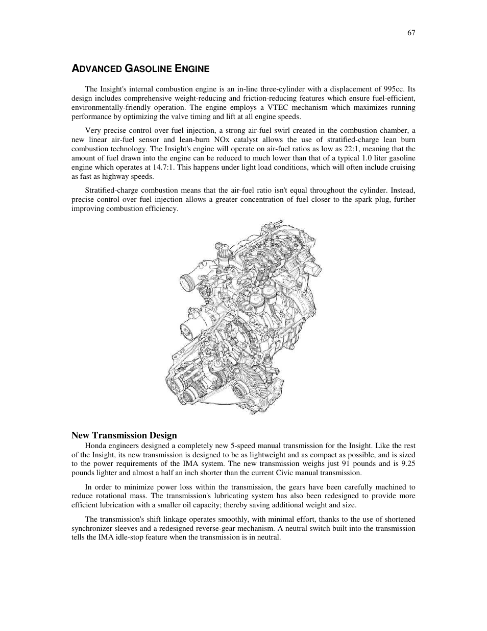 Dvanced, Asoline, Ngine | New transmission design | HONDA Insight User Manual | Page 67 / 93