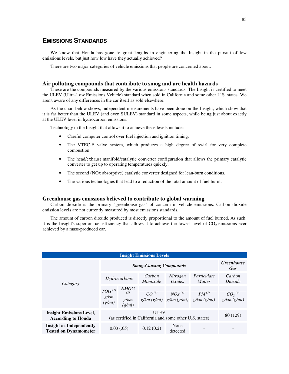 Missions, Tandards | HONDA Insight User Manual | Page 85 / 93