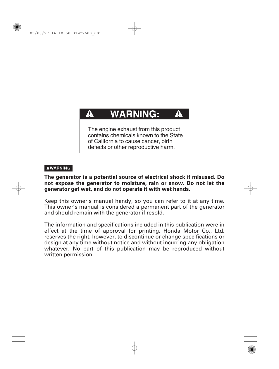 HONDA EB3800X User Manual | Page 2 / 69