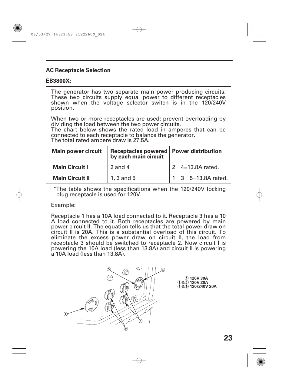 Ac receptacle selection | HONDA EB3800X User Manual | Page 25 / 69