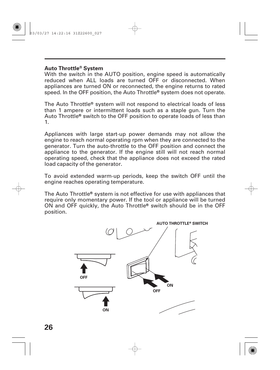 Auto throttle system | HONDA EB3800X User Manual | Page 28 / 69
