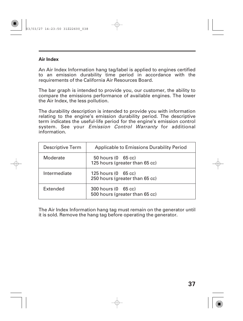 Air index | HONDA EB3800X User Manual | Page 39 / 69