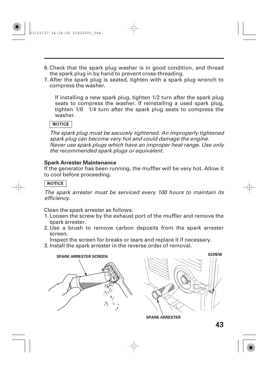 Spark arrester maintenance | HONDA EB3800X User Manual | Page 45 / 69