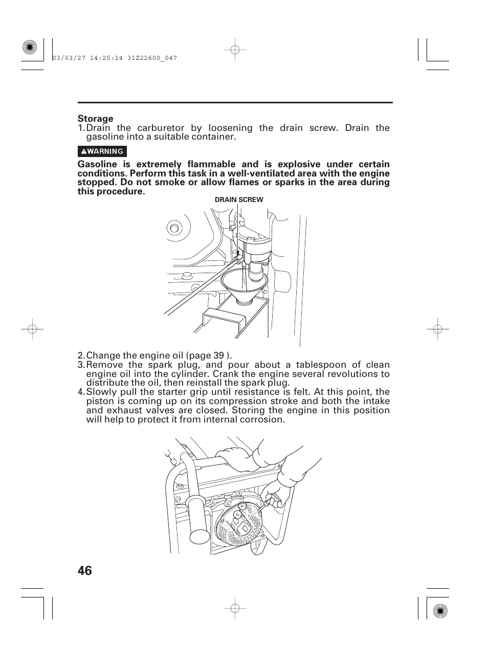 Storage | HONDA EB3800X User Manual | Page 48 / 69