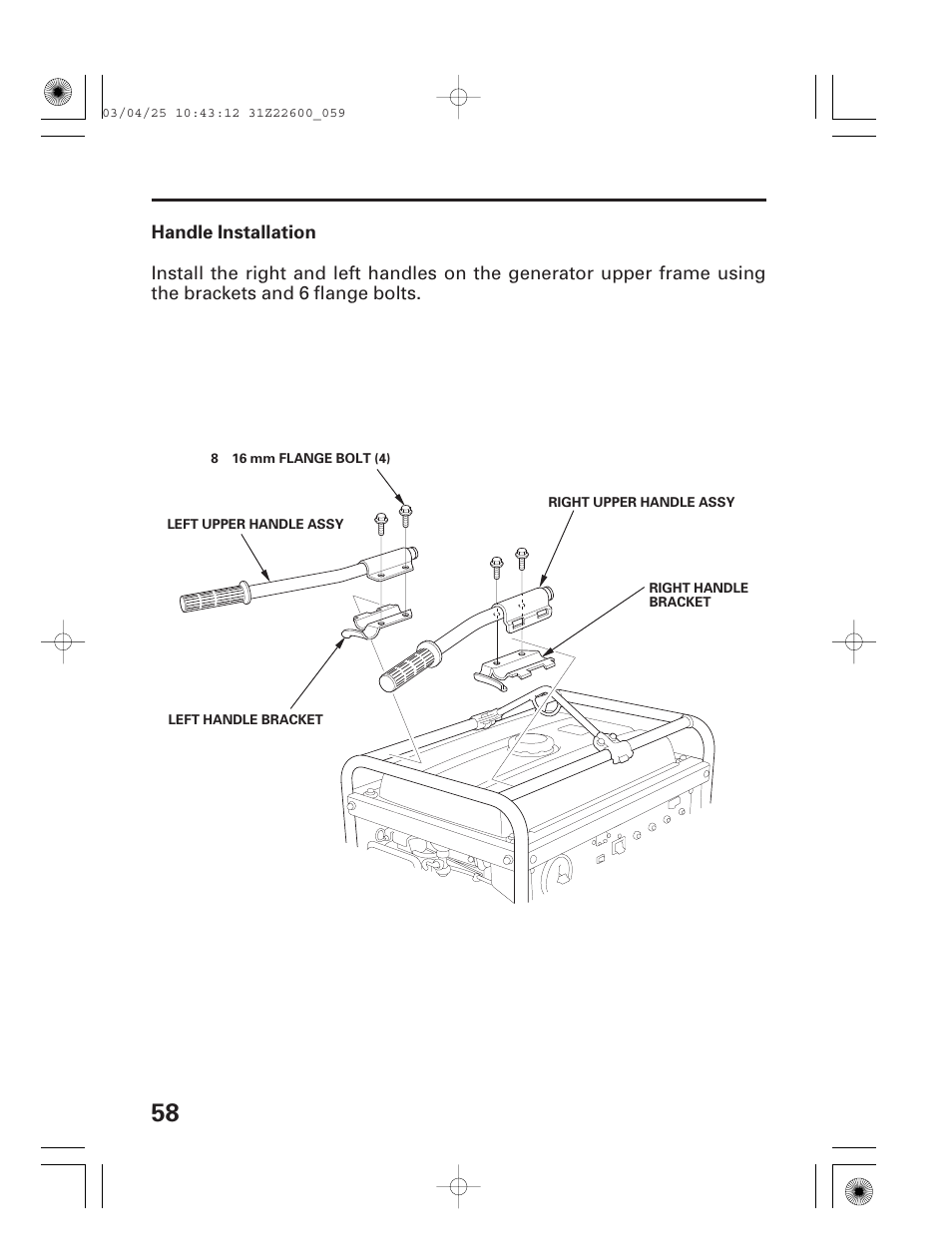 Handle installation | HONDA EB3800X User Manual | Page 60 / 69