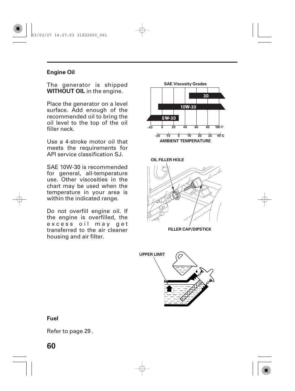 Engine oil, Fuel | HONDA EB3800X User Manual | Page 62 / 69