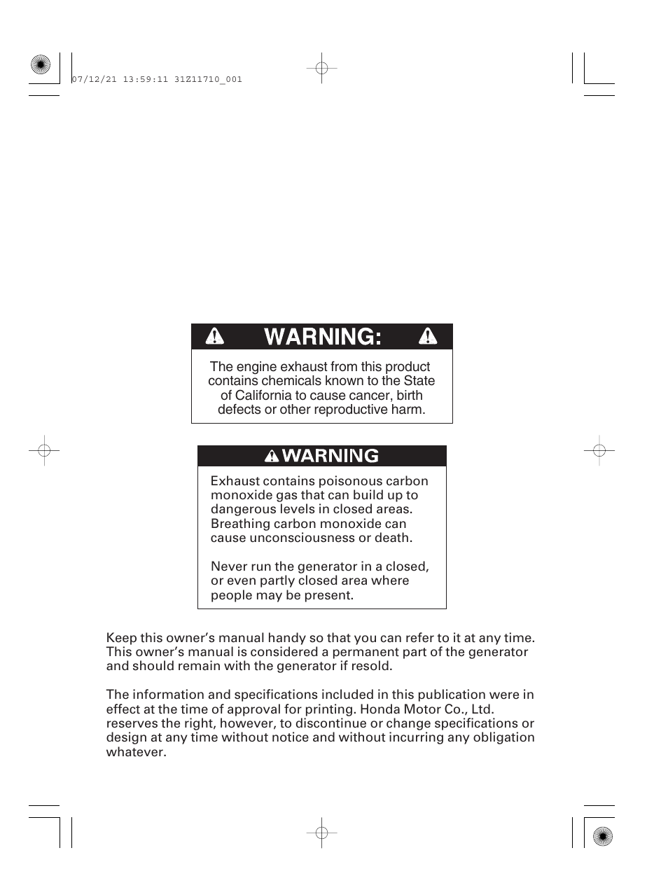 HONDA EM5000is User Manual | Page 2 / 104