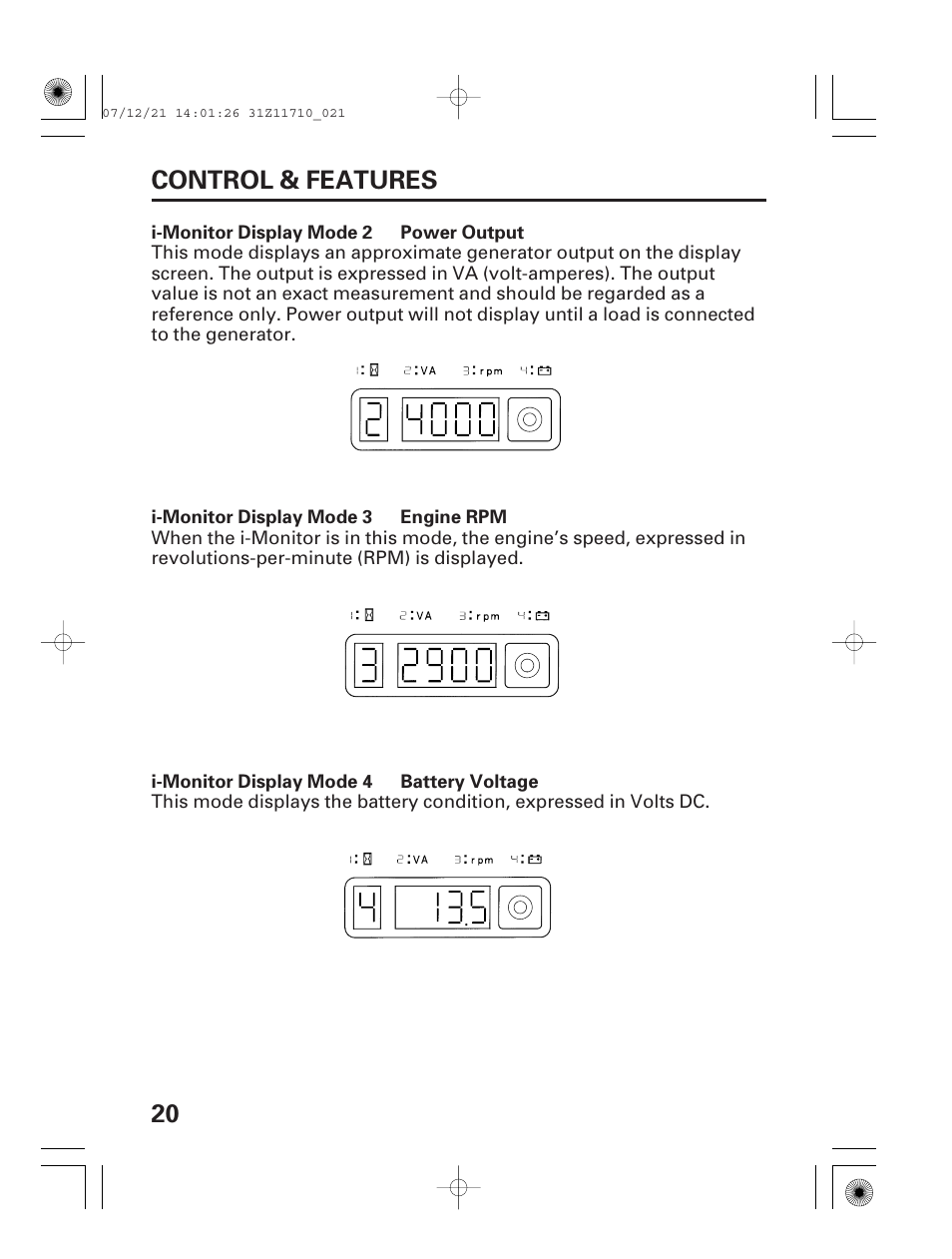20 control & features | HONDA EM5000is User Manual | Page 22 / 104