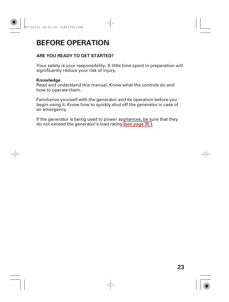 Before operation, Are you ready to get started | HONDA EM5000is User Manual | Page 25 / 104