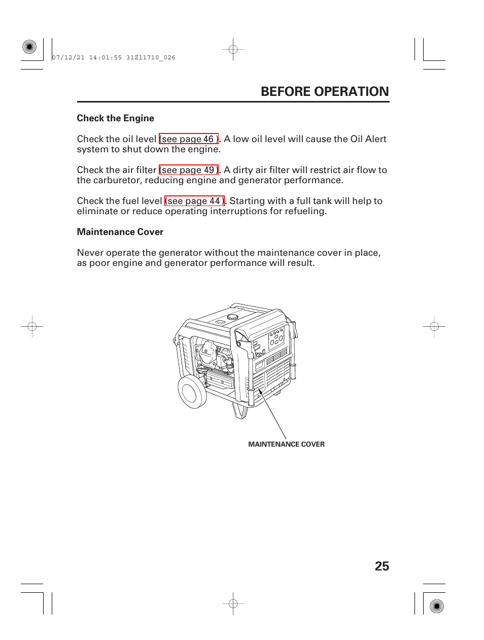 25 before operation | HONDA EM5000is User Manual | Page 27 / 104