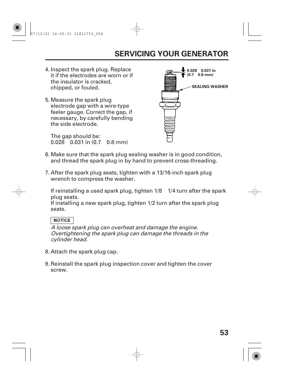 53 servicing your generator | HONDA EM5000is User Manual | Page 55 / 104