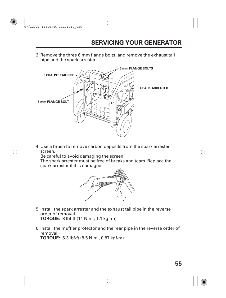 55 servicing your generator | HONDA EM5000is User Manual | Page 57 / 104