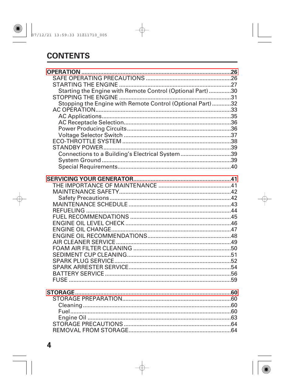4contents | HONDA EM5000is User Manual | Page 6 / 104