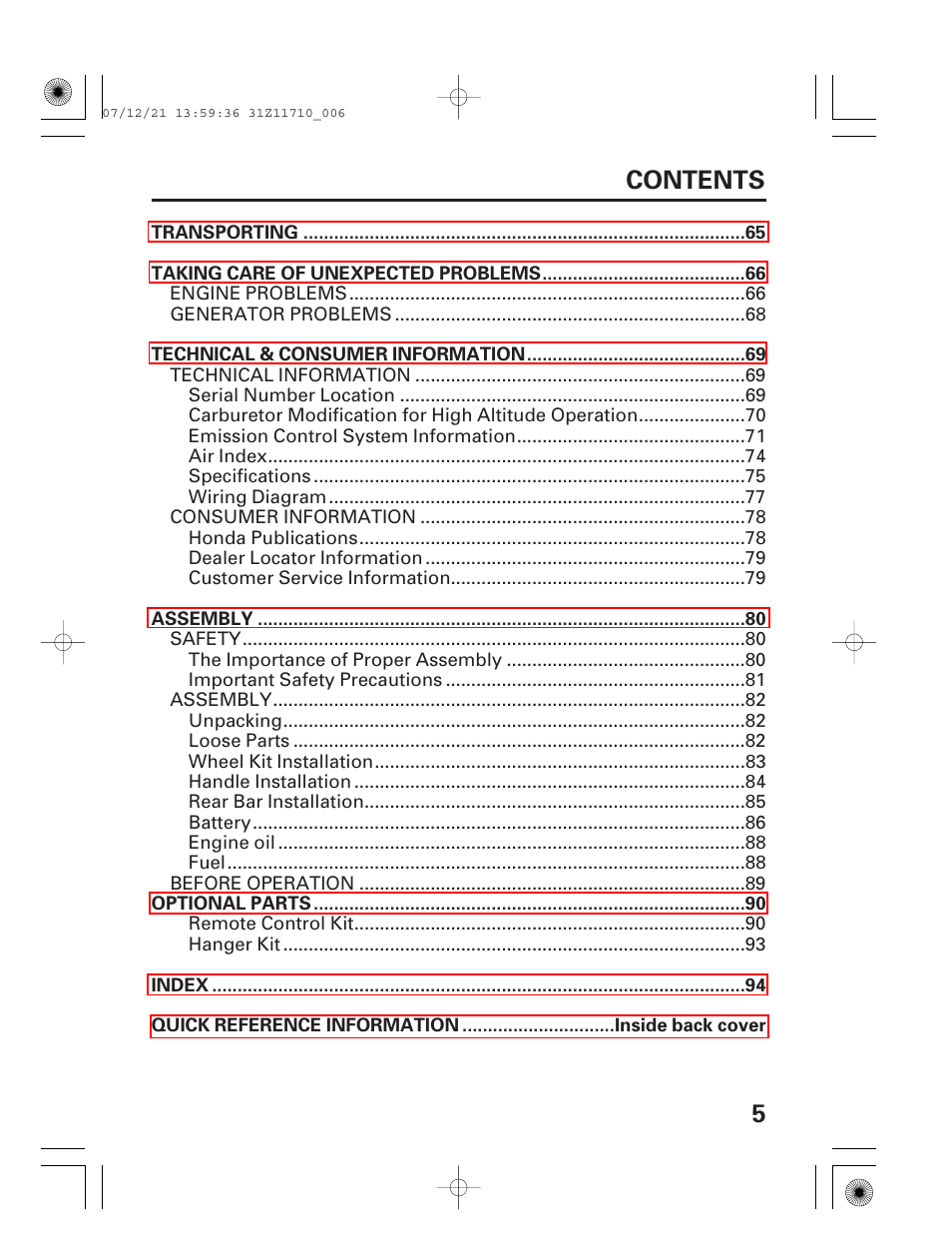 5contents | HONDA EM5000is User Manual | Page 7 / 104
