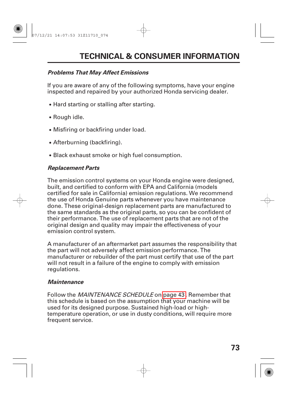 73 technical & consumer information | HONDA EM5000is User Manual | Page 75 / 104
