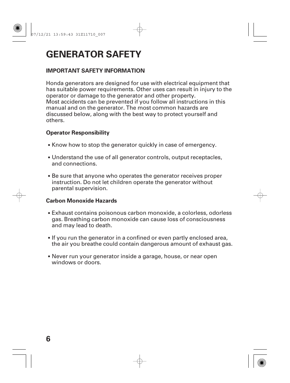 Generator safety, Important safety information | HONDA EM5000is User Manual | Page 8 / 104