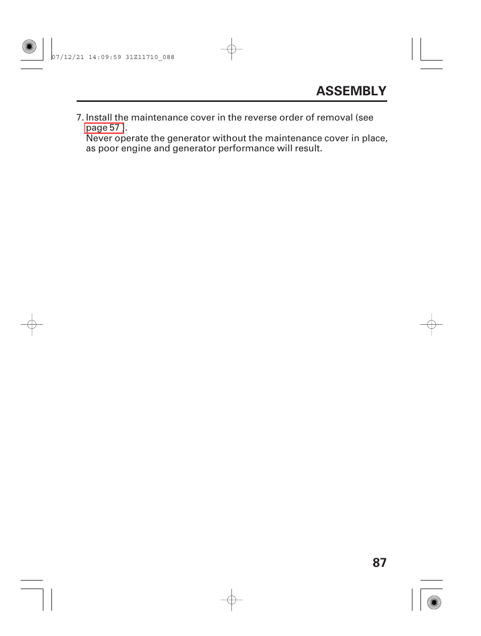 87 assembly | HONDA EM5000is User Manual | Page 89 / 104