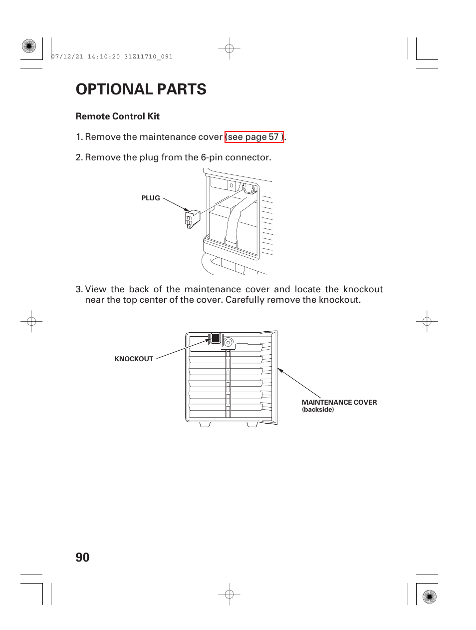 Optional parts, Remote control kit | HONDA EM5000is User Manual | Page 92 / 104