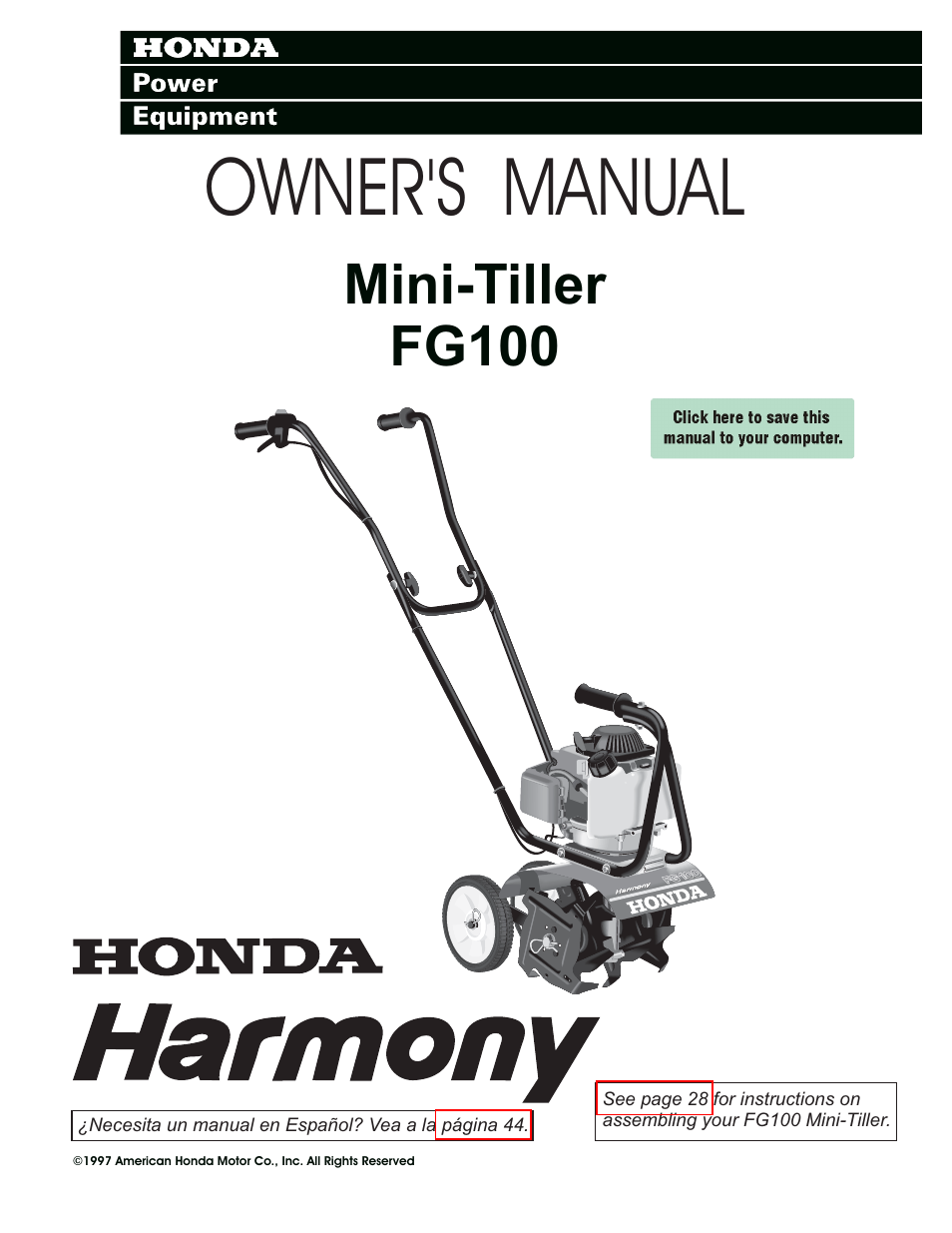 HONDA HARMONY FG100 User Manual | 53 pages