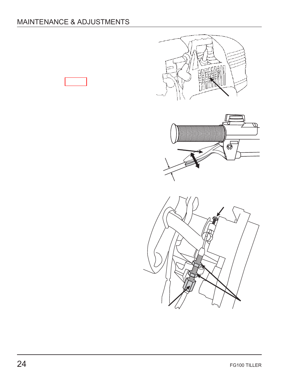 Cooling fin inspection, Throttle cable inspection, Throttle cable adjustment | Idle speed adjustment, Maintenance & adjustments | HONDA HARMONY FG100 User Manual | Page 26 / 53