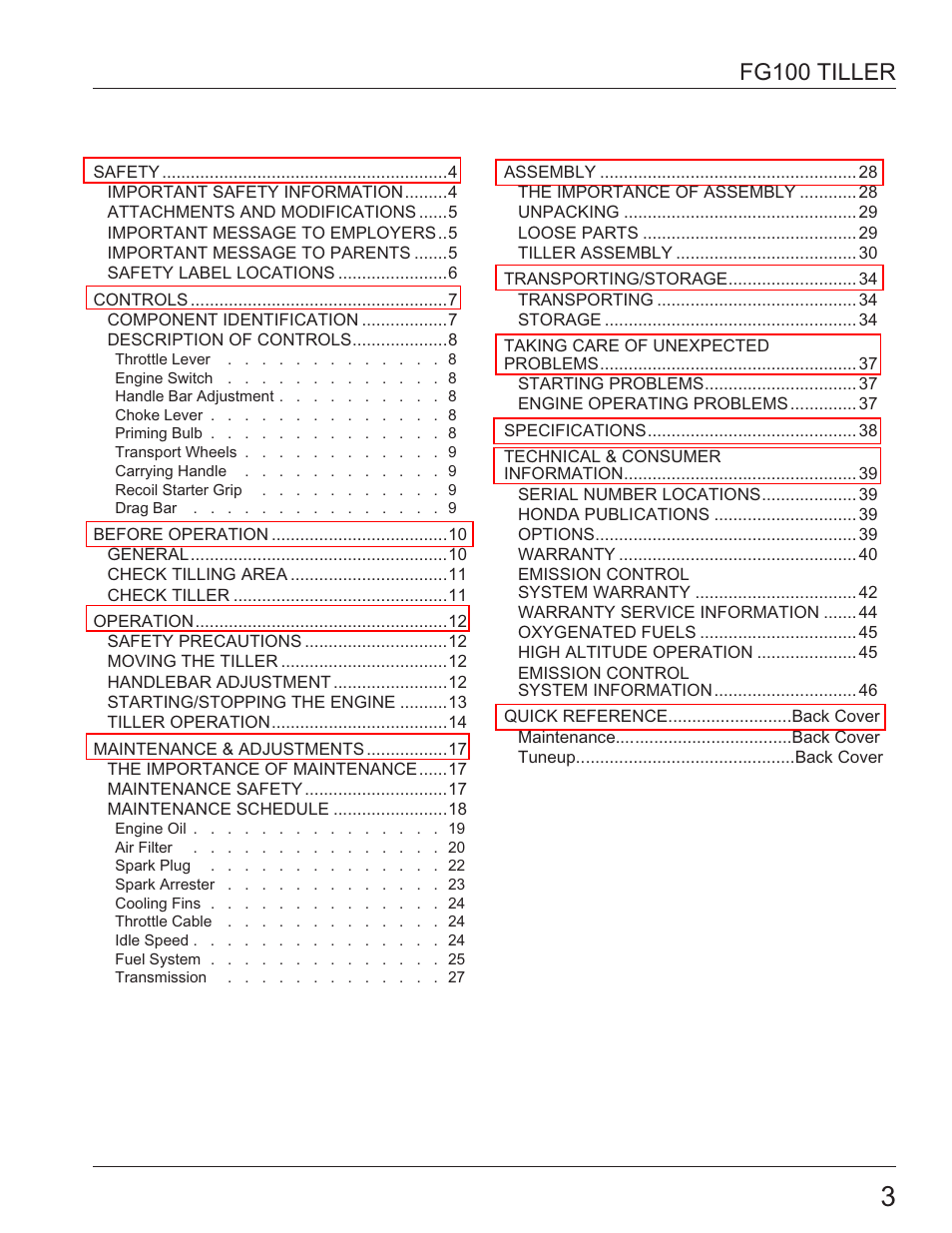 HONDA HARMONY FG100 User Manual | Page 5 / 53