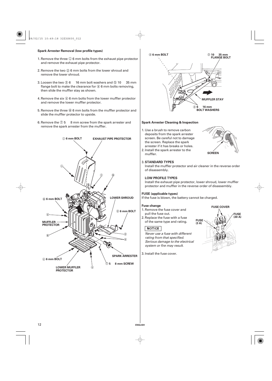 Cleaning & inspection, Fuse (applicable types) | HONDA IGX440 User Manual | Page 12 / 70