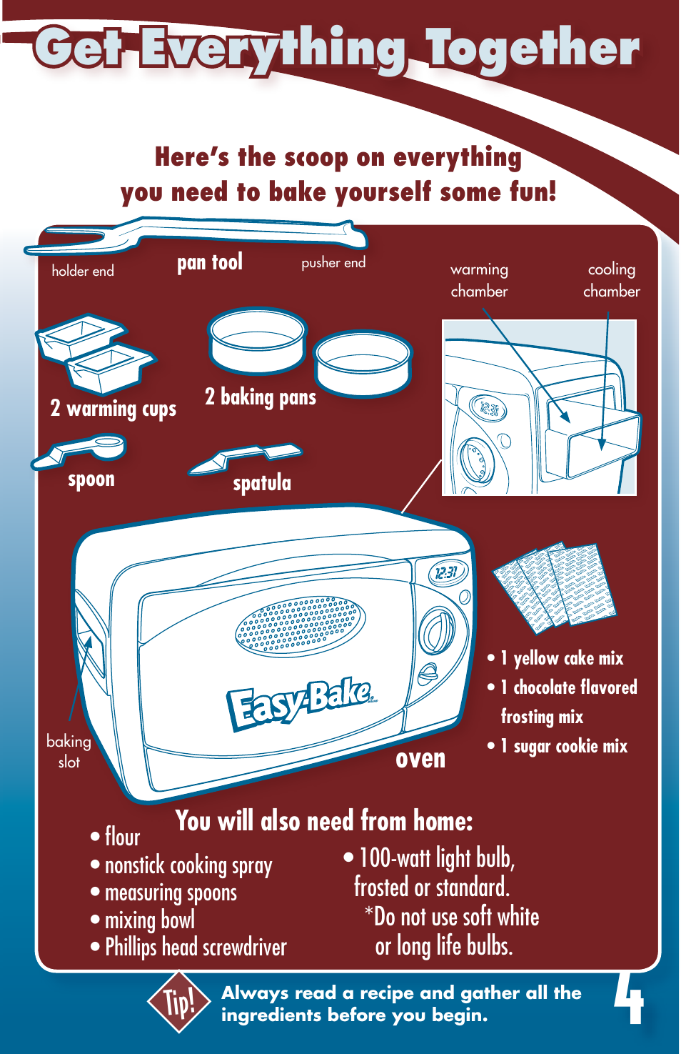 Get everything together, Oven, You will also need from home | Hasbro 35229 User Manual | Page 4 / 12