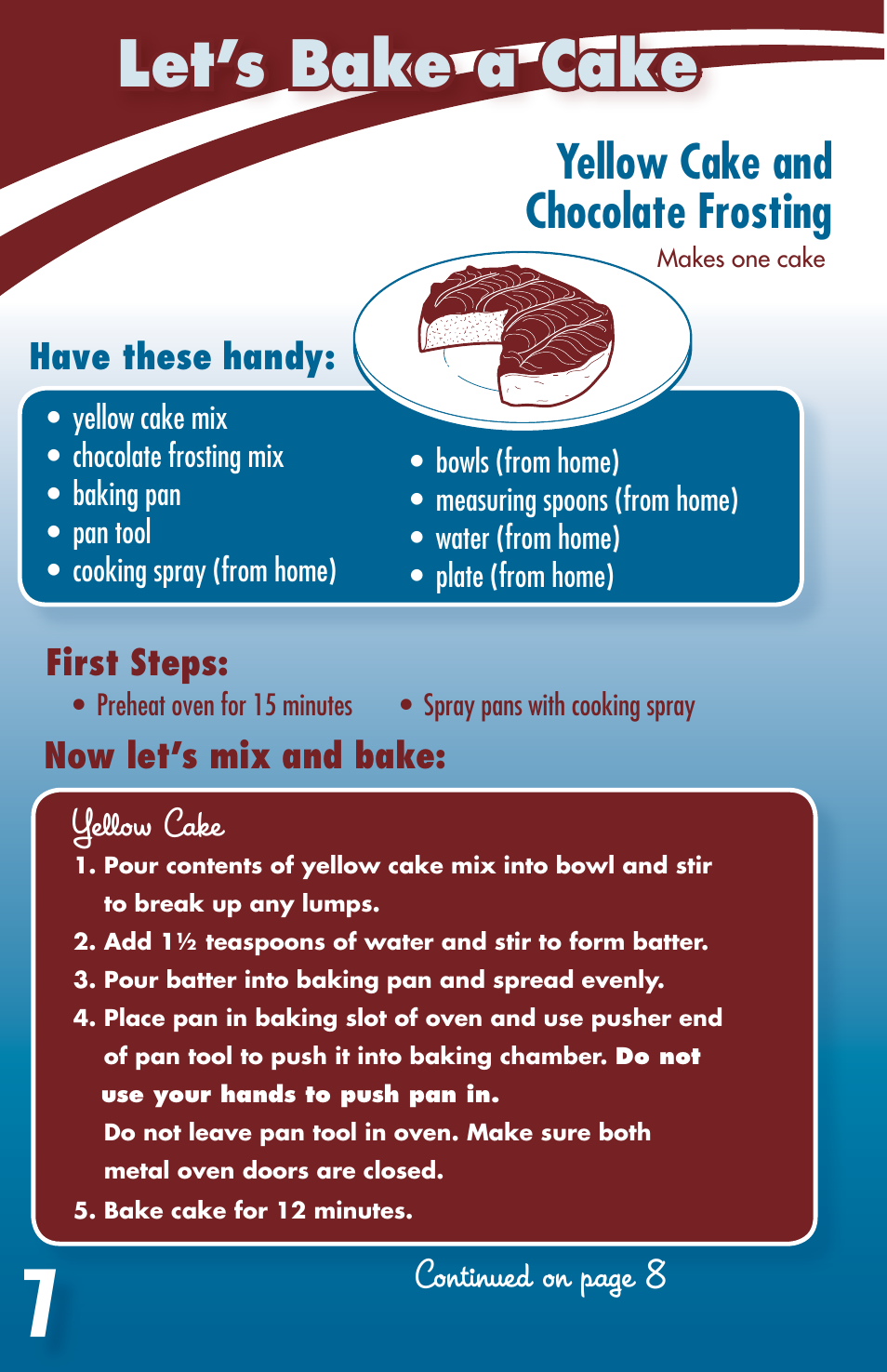 Let’s bake a cake, Yellow cake and chocolate frosting | Hasbro 35229 User Manual | Page 7 / 12