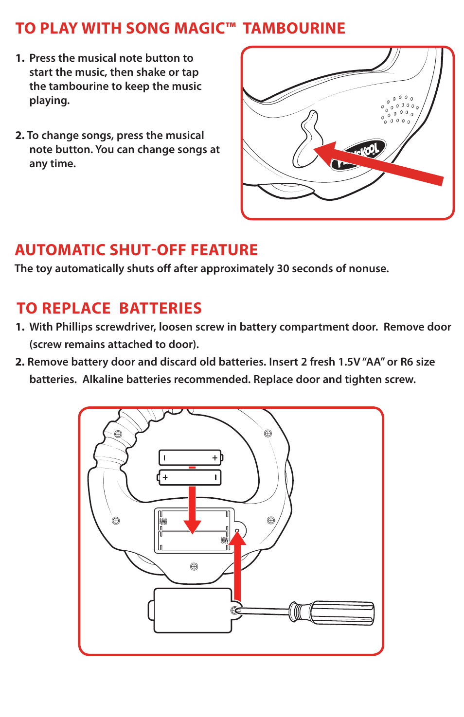 Song magic, Tambourine | Hasbro Song Magic Tambourine 08736 User Manual | Page 2 / 4