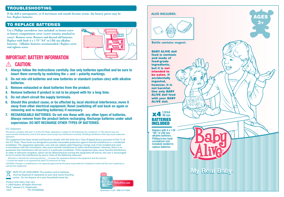 Hasbro Baby Alive 19321 PN 7035000000 User Manual | 2 pages