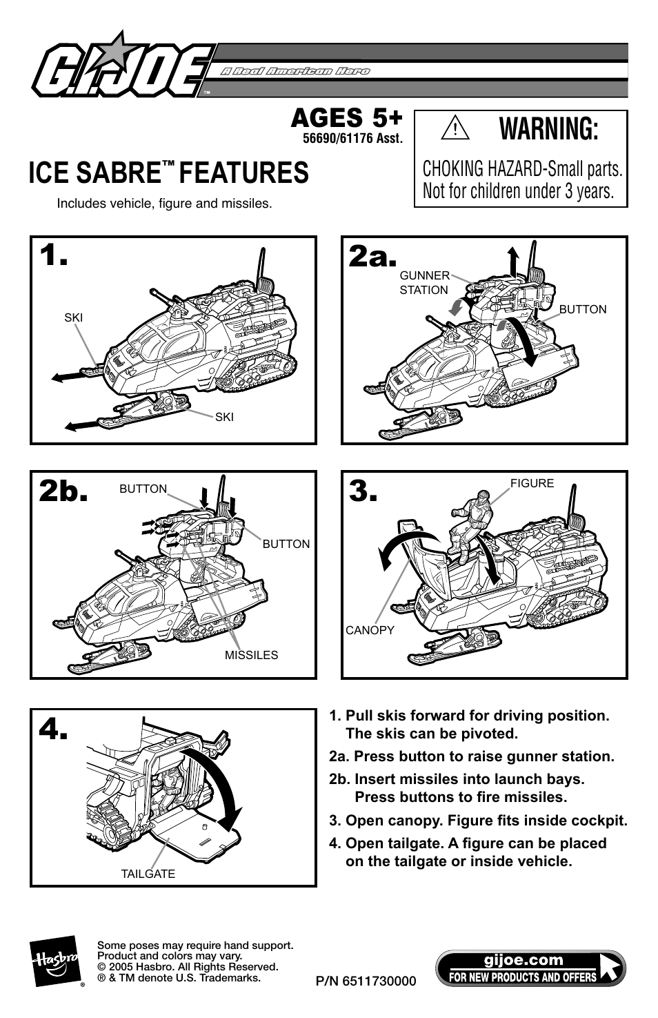 2a. 2b. 3. 4, Warning, Ice sabre | Features, Ages 5 | Hasbro Ice Sabre with Frostbite 56690/61176 User Manual | Page 2 / 2