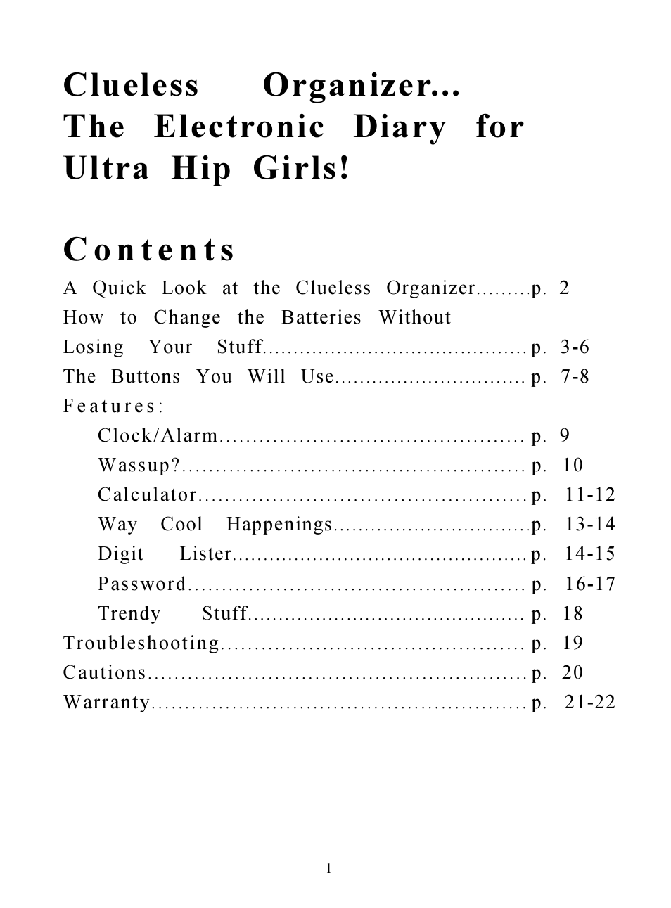 Hasbro Clueless Organizer 71-533 User Manual | 26 pages