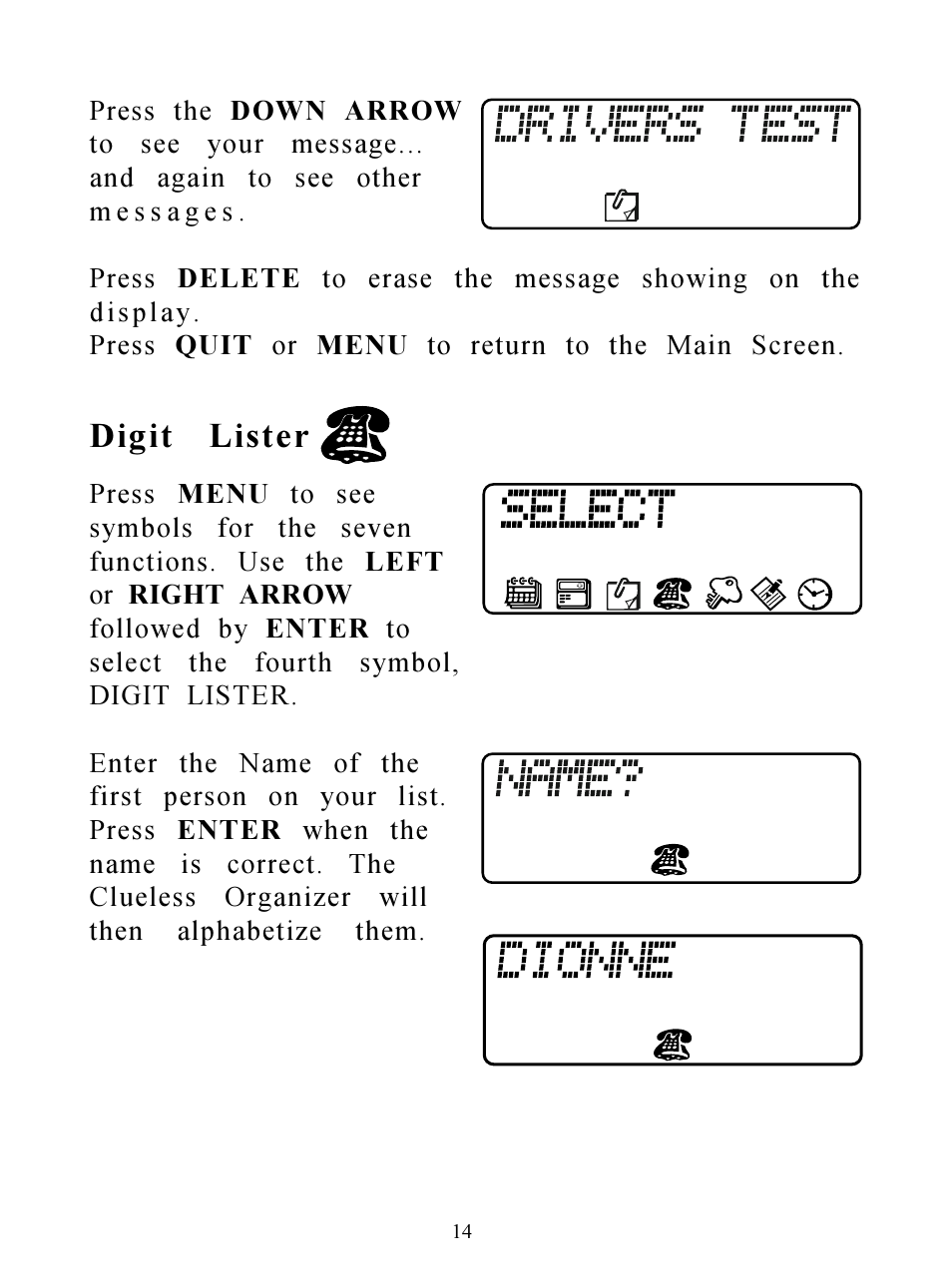 Digit lister | Hasbro Clueless Organizer 71-533 User Manual | Page 14 / 26