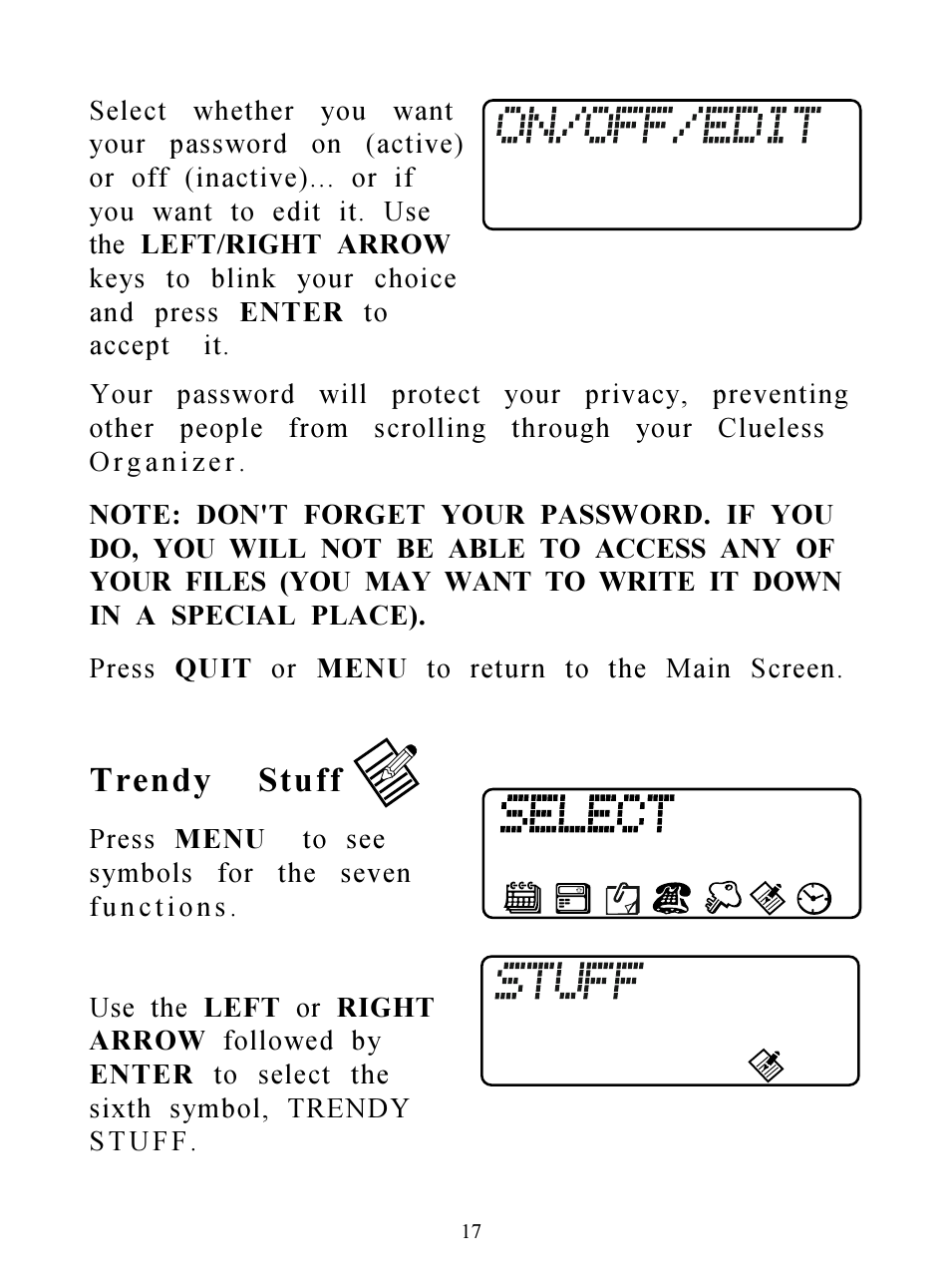 Trendy stuff | Hasbro Clueless Organizer 71-533 User Manual | Page 17 / 26
