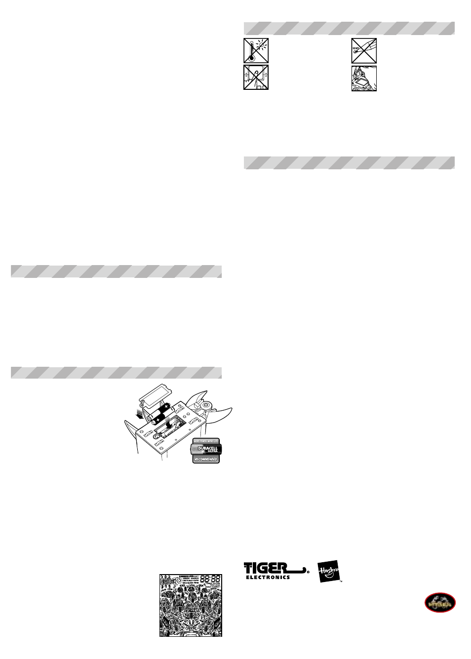 X. 90-day limited warranty, Viii. inserting the batteries, Vii. toy mode | Ix. caution/defect or damage | Hasbro BattleBot's Hand Held Game User Manual | Page 2 / 2