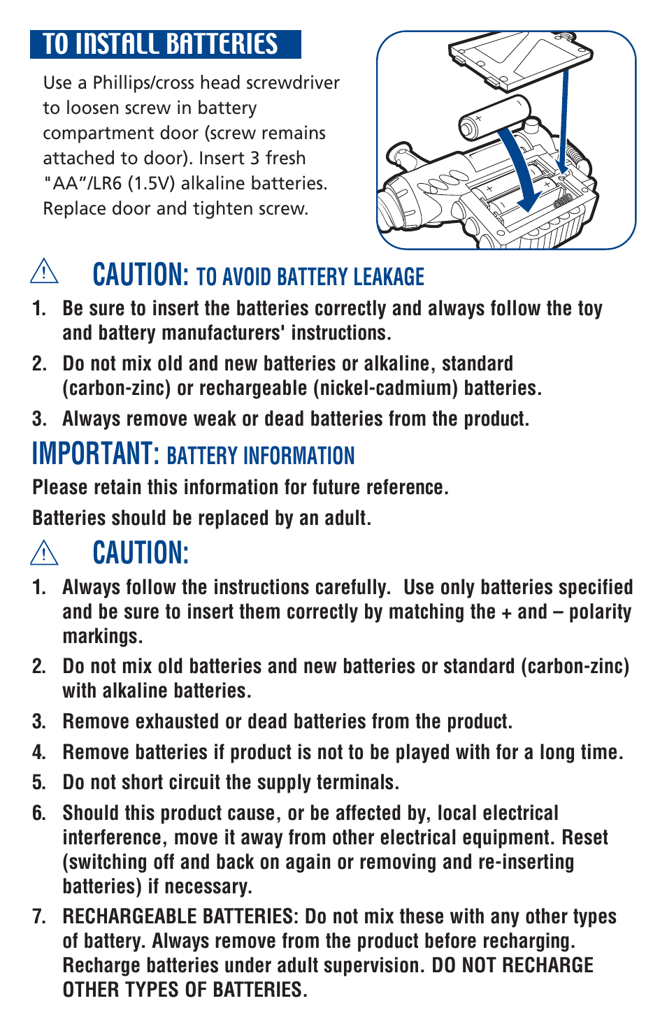 Caution, Important | Hasbro 06746/06681 User Manual | Page 2 / 4