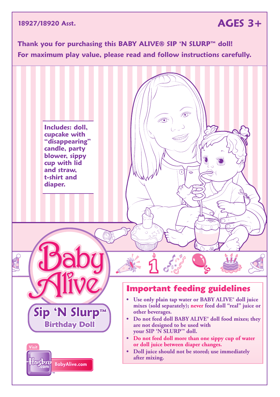 Hasbro Baby Alive Sip 'N Slurp Doll 18920 User Manual | 4 pages