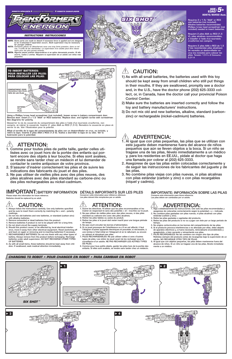 Hasbro Transformers Energon Six Shot 80970 User Manual | 2 pages